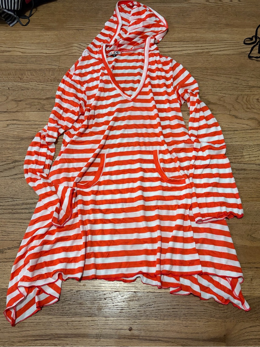 Orange and white tunic cover up light weight long sleeve womens medium hood